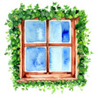 Namalowane obrośnięte bluszczem okno