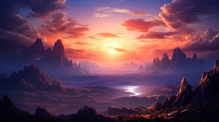 Poster - Mountains during sunset. Beautiful natural landscape in the summer time
