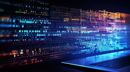 Aufkleber - Application web source code on monitor. Big data concepts working in cyberspace environment. Code on dark background. Mobile app developer. Code of javascript language on white background