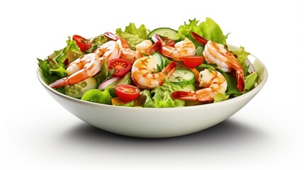 Sticker - Green salad with shrimps, border isolated on white background, healthy eating concept