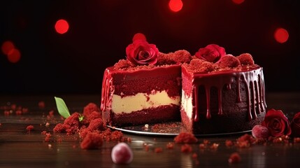 Aufkleber - Sliced Red Velvet Cheesecake for St. Valentine's Day, copy space for your text