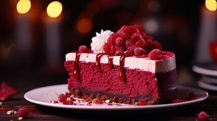 Aufkleber - Sliced Red Velvet Cheesecake for St. Valentine's Day, copy space for your text