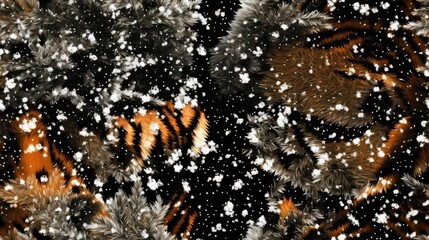 Wall Mural -  a picture of a tiger in the snow with snow flakes on it's fur and a tiger in the foreground with snow flakes on it's fur.