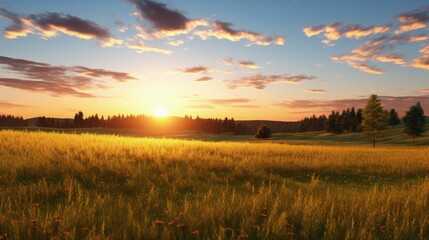 Poster - Landscape, sunny dawn in a field