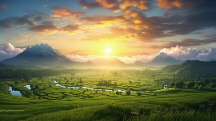 Poster - Landscape, sunny dawn in a field