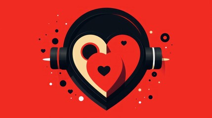 Sticker -  a couple of heart shaped objects in the shape of a heart on a red background with black and white circles and a red background with black dots and white circles.