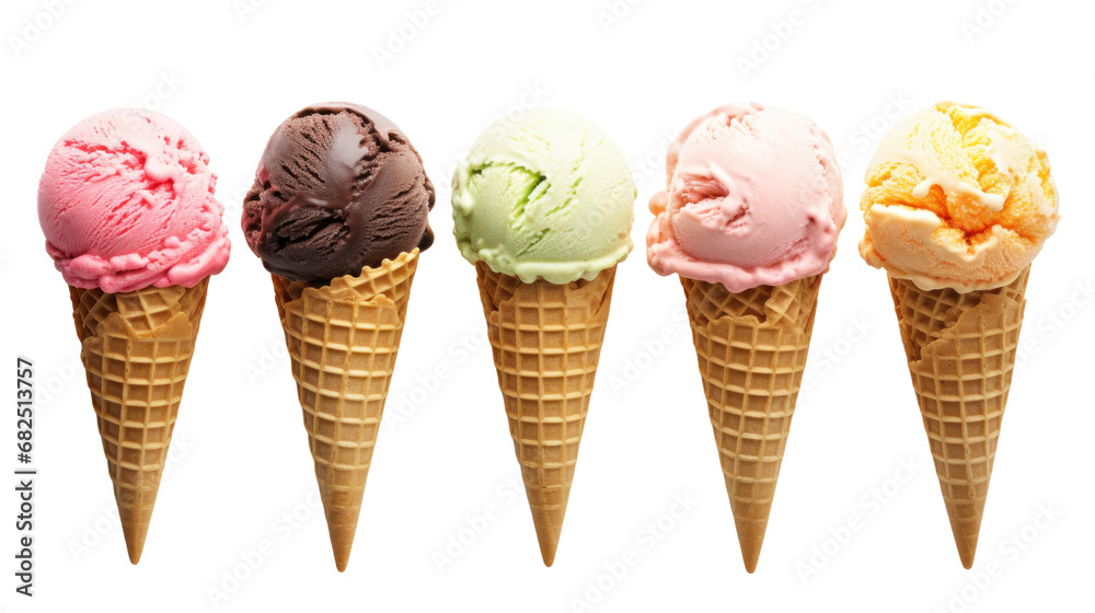 Ice cream on a waffle cone isolated on transparent background Stock ...