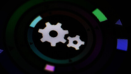 Wall Mural - Gear icon. Circuit board in the screen. Illustration.