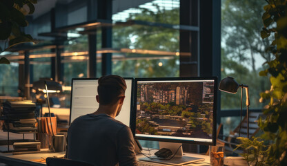 Poster - Programmer, Software developer working at a modern contemporary office.