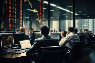 Aufkleber - Financial analysts sit in their offices poring over market data.
