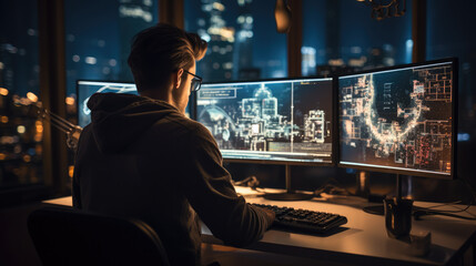 Leinwandbilder - Software engineer coding at a computer workstation.