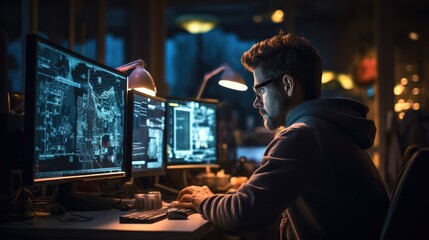 Leinwandbilder - Software engineer coding at a computer workstation.