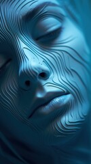 Wall Mural - A woman's face is covered with blue lines, AI