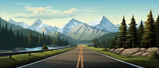 Wall Mural - road in the countryside with mountains Generative AI