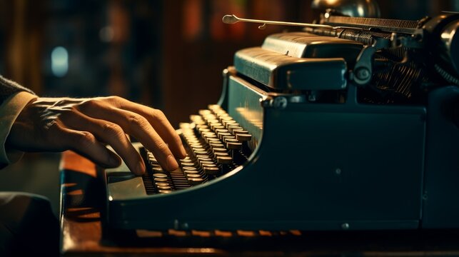 Close shot of a person typing on a retro typewriter  AI generated illustration