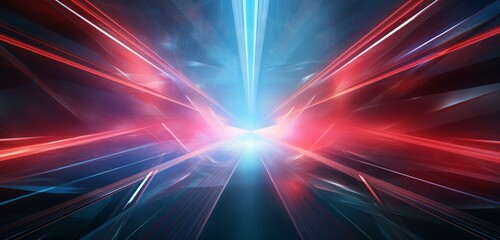 Wall Mural -  the neon lights, a tunnel, a hallway, red laser beams, and smoke on a blue abstract background. 