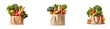 Vegetables and fruit in raw paper basket transparent backgoround