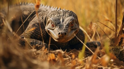 Wall Mural - Komodo dragon hidden predator photography grass national geographic style documentary wallpaper