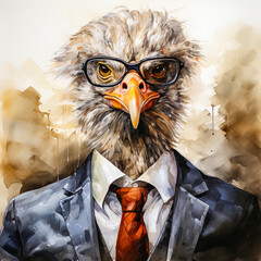 Wall Mural - A business watercolor ostrich in an elegant suit