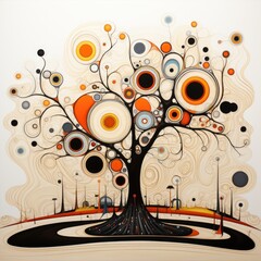 Wall Mural - magic tree abstract caricature surreal playful painting illustration tattoo geometry modern