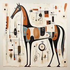 Wall Mural - horse stallion abstract caricature surreal playful painting illustration tattoo geometry painting
