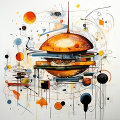 Wall Mural - big burger food abstract caricature surreal playful painting illustration tattoo geometry modern