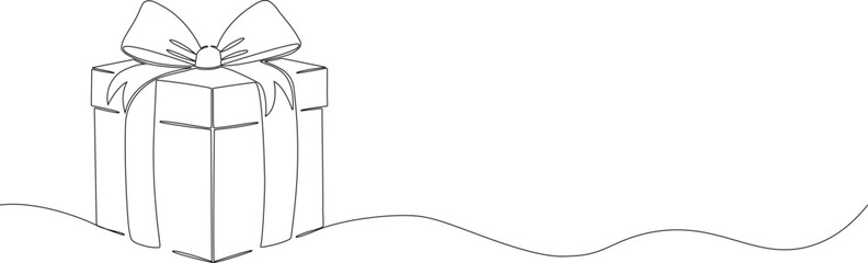 Poster - Continuous one line Christmas Present box with ribbon and bow.Vector illustration