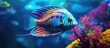 In the crystal clear waters of the tropical sea, a colorful, tropical fish with vibrant hues glides gracefully, mesmerizing all with its vibrant colors as it swims among the aquatic life, creating a