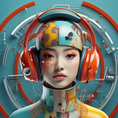Wall Mural - a woman wearing headphones and a garment