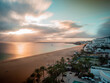 Beautiful sunset at Morro Jable Beach, Fuerteventura - top view - long exposure
