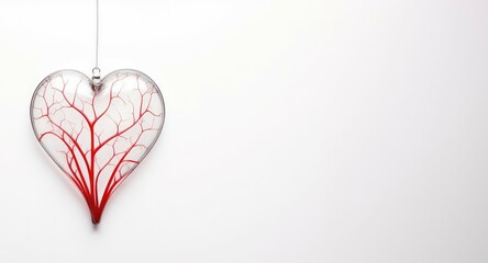 Sticker - glass heart with blood vessel pattern on a white background.