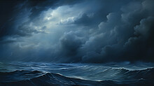 A Dramatic Storm Approaching Over The Ocean, Landscape Background, Painted Landscape, Scenery Background, Landscape Picture, Template, Banner, Web-design, Aspect-ratio 16:9