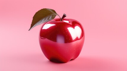 Poster - A red apple with a leaf sticking out of it. Generative AI.