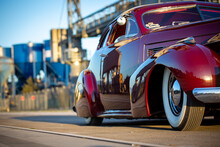 1940 Cadillac Custom With Top Chop And Lowering At A Danube Harbor In Bavaria, Germany.