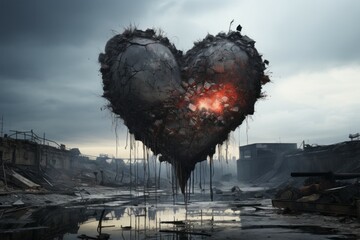 Wall Mural - black depression and broken heart concept. background with selective focus and copy space