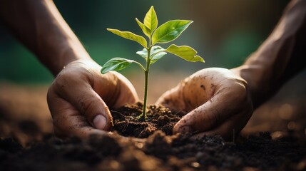 hold young tree ready to grow in fertile soil, prepare for plant and reduce global warming, Save world environment , save life, Plant a tree world environment day, sustainable , volunteer 