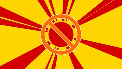 Poster - Stop symbol on the background of animation from moving rays of the sun. Large orange symbol increases slightly. Seamless looped 4k animation on yellow background