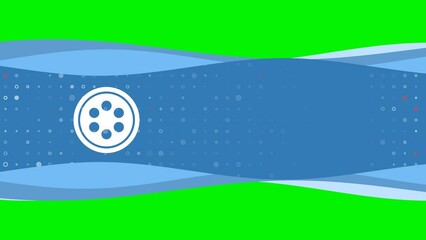 Poster - Animation of blue banner waves movement with white optic cable symbol on the left. On the background there are small white shapes. Seamless looped 4k animation on chroma key background
