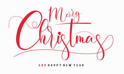 Poster - Merry christmas hand lettering calligraphy isolated on white background. Merry Christmas and Happy New Year calligraphy.  Vector holiday illustration element. 