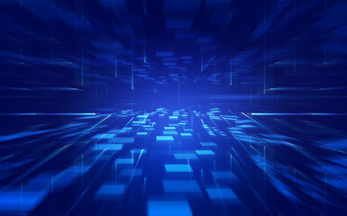 Poster - Radially moving blocks with spatial background of data technology