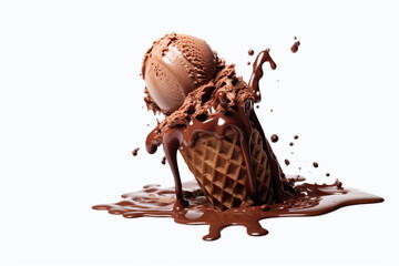 Wall Mural - chocolate outer ice cream starts melting on a white background