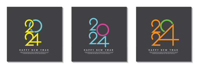 Fototapete - Collection creative concept of 2024 Happy New Year posters set. Design templates with number on colorful background. Trendy ideas for magazines, brochures and posters. Vector Illustrator EPS.