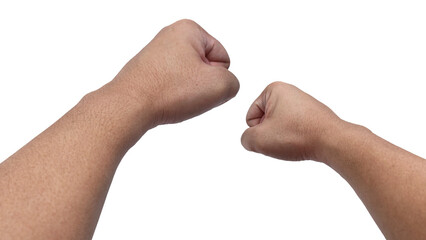 Man punching, hand fist body part, cut out isolated