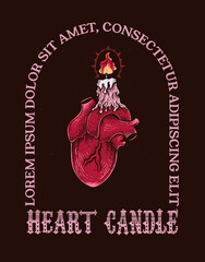 Wall Mural - Illustration Hand drawn. Heart candle engraving style. Vector illustration