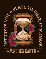 Wall Mural - Illustration antique hourglass with deep meaning about nature