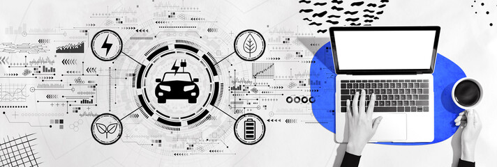 Poster - EV concept with person using a laptop computer