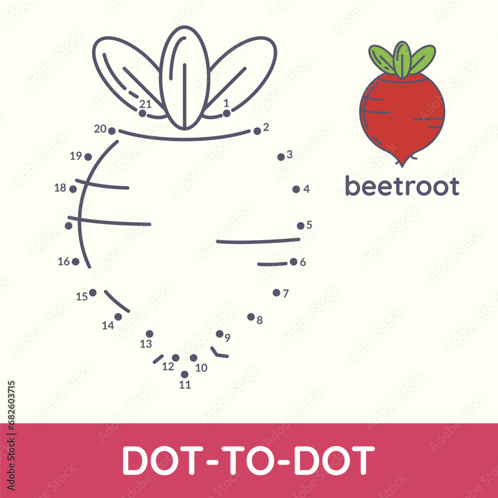 Connect dot to dot fun game cartoon Radish or Beetroot exercise ...