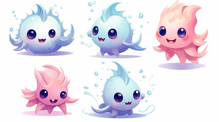 Poster - adorable sea creature in cute funny with cartoon kawaii style