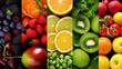 collage of color fruits and vegetables. fresh ripe food