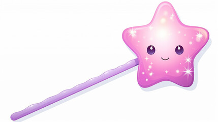 Wall Mural - pink magic wand in cute funny with cartoon kawaii style isolated on white background